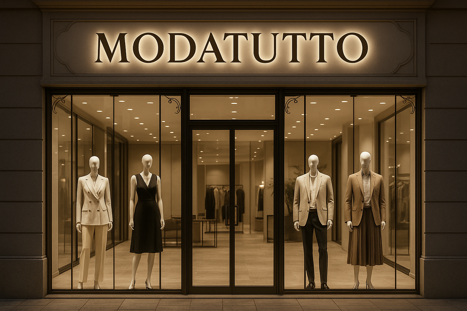 creami una foto banner di un negozio con la scritta MODATUTTO il negozio deve essere elegante
