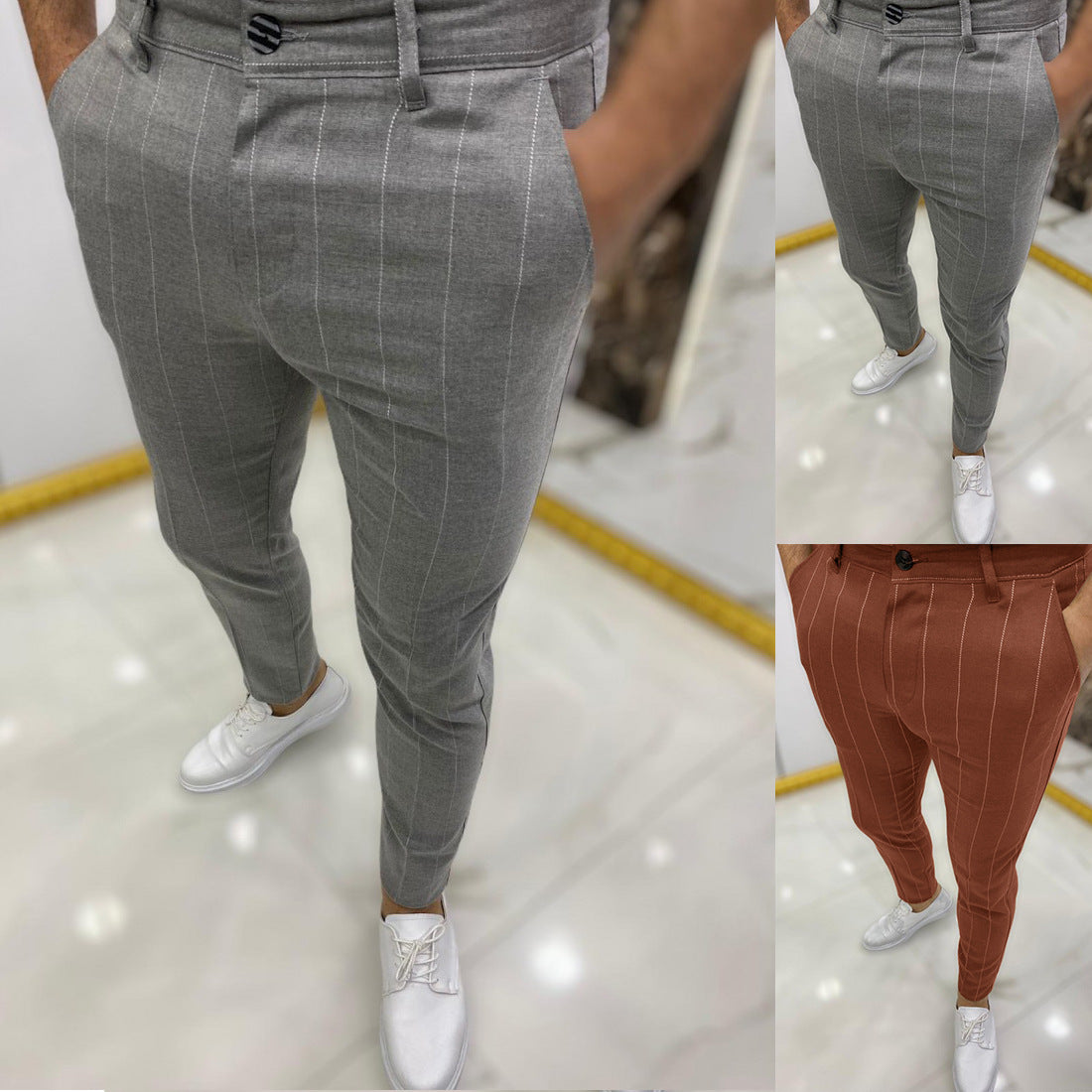 Pantaloni casual stretti alla caviglia con strisce a pois da uomo - ModaTutto